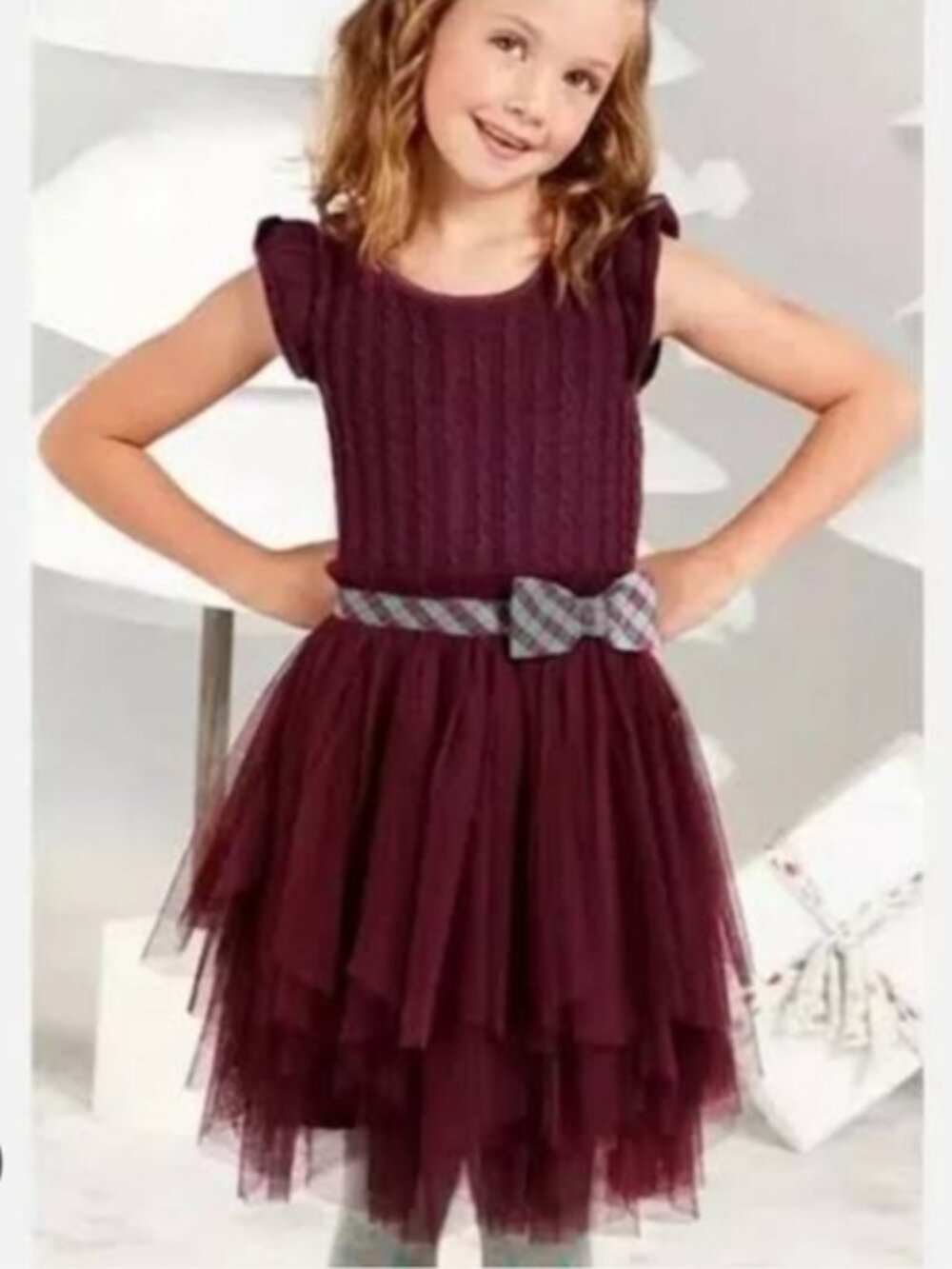 Matilda Jane Knit Sweater Tulle Dress Sz 6  Maroon Purple Special Occasion